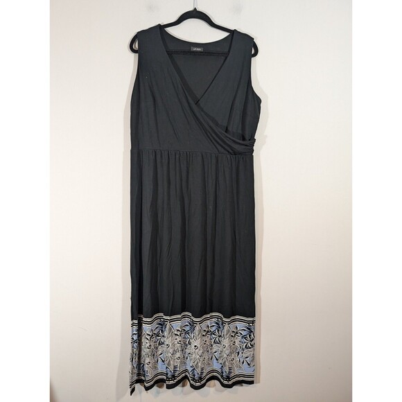 J. Jill Wearever Dress Women Plus 1X Black Havana Floral Faur Wrap Maxi - Picture 1 of 7